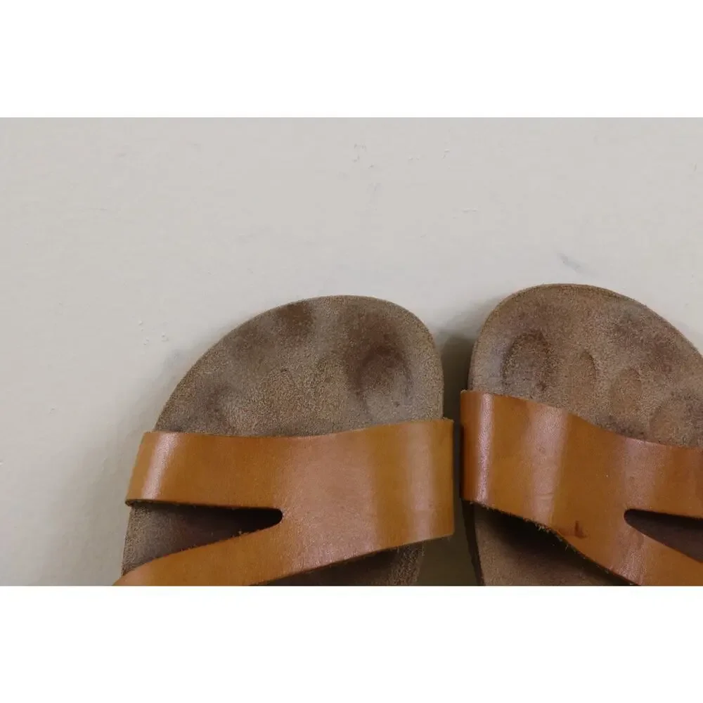 Yokono Womens Sandals 9 Brown Leather Slip On Slides Flats Shoes Spain